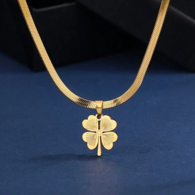 Ожерелье женское счастливая подвеска 18 карат золото серебро покрытие лезвие цепочка из нержавеющей стали - Изображение 1 из 4