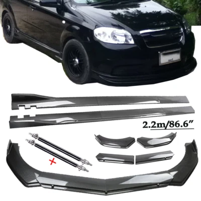 Front Bumper Lip Chin Spoiler For Chevrolet Aveo Carbon Fiber Side Skirt - Image 1 of 4