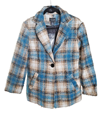 VETEMENTS Giacca blazer Focus 2000 bianco teal a quadri manica lunga singolo bottone taglia 8 nuova con etichetta