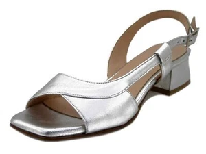 Sandali Donna in Pelle Nappa Argento 37 Tacco Basso 3 cm Made in Italy - Picture 1 of 5