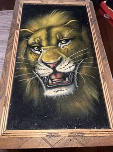 velvet lion painting Vintage Framed - Picture 1 of 10