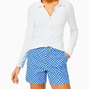 Lilly Pulitzer GRETCHEN SHORTS High Rise 5" Stretch Boca Blue Double Checking 00 - Picture 1 of 16
