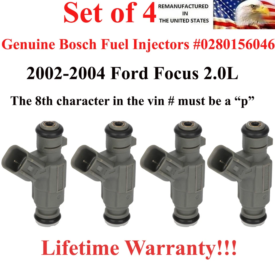 0280156046 набор из 4 подлинных топливных форсунок Bosch для 02–04 Ford Focus 2,0 л SOHC - Изображение 1 из 1