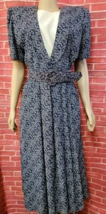 R. J. STEVENS Carol ESCRITOR VTG 80s Modest Secretary Womens Navy Dress Sz 8 #W7 - Picture 1 of 11