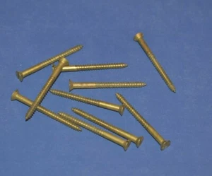 10 Vintage 6 x 1 3/4" Slotted Flat Head Brass Wood Screw New Old Stock Aged Look - Picture 1 of 4