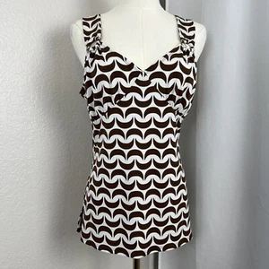 VTG Attention Top Womens Medium White Brown Crescent Moon Babydoll Y2K Retro - Picture 1 of 10