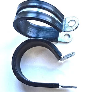 HOSE CLAMP P CLIPS - RUBBER LINED - CARBON STEEL- 3 mm To 110 mm - Buy 5 To 100  - Picture 1 of 8