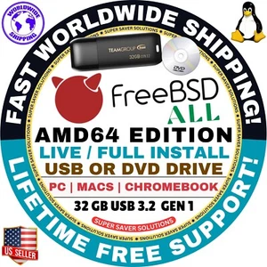 FreeBSD UNIX LIKE OS 14.3, 14.2, 14.1, 13.4 | FULL LIVE BOOT USB/DVD MAC/PC - Picture 1 of 7