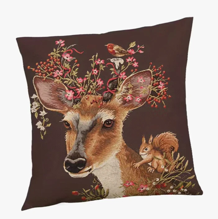 FUNDA ALMOHADA CIERVO CON FLORES DECORATIVA INTERIOR/EXTERIOR 18 X 18 NUEVA Foto 1 de 4