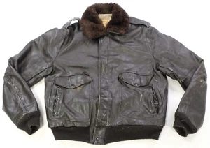 Rare Vintage SCHOTT Leather Sherpa Collar Full Zip Jacket 80s 90s Motorcycle 42L - Picture 1 of 13