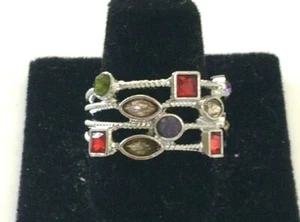 .925 STERLING SILVER PLATED MULTI COLOR STONES RING SIZE 8 - Picture 1 of 2