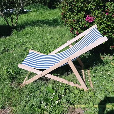 HAMACA TUMBONA reclinatoria en 4 posiciones, xl, madera maciza, blanca y azul - Imagen 1 de 4