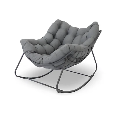 Silla De Balanceo De Lounge Con Cojín 96x120cm Estructura De Acero Sillón Gris - Imagen 1 de 4
