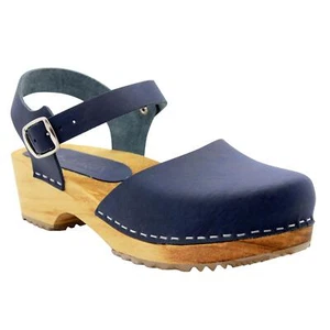 BJORK ALMA Swedish Wood Clog Navy Leder Sandalen - Bild 1 von 8