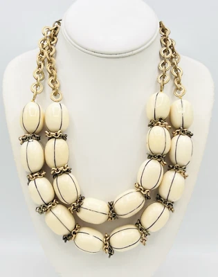 Collar Chico's Doble Hilo Tono Dorado Grueso Crema Cuentas Nuevo de Lote Antiguo Foto 1 de 4