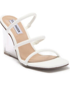 New Steve Madden Lunette Strappy Lucite Clear Wedge Heel Sandals White Size 10