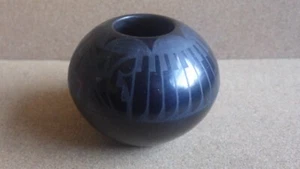VINTAGE MARGARET GARCIA SANTA CLARA PUEBLO BLACKWARE KERAMIK ADLERFEDER TOPF - Bild 1 von 8