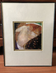 Signed Gustav Klimt Danae Nude Woman Framed Art Print With Rhinestones 14” X 11”
