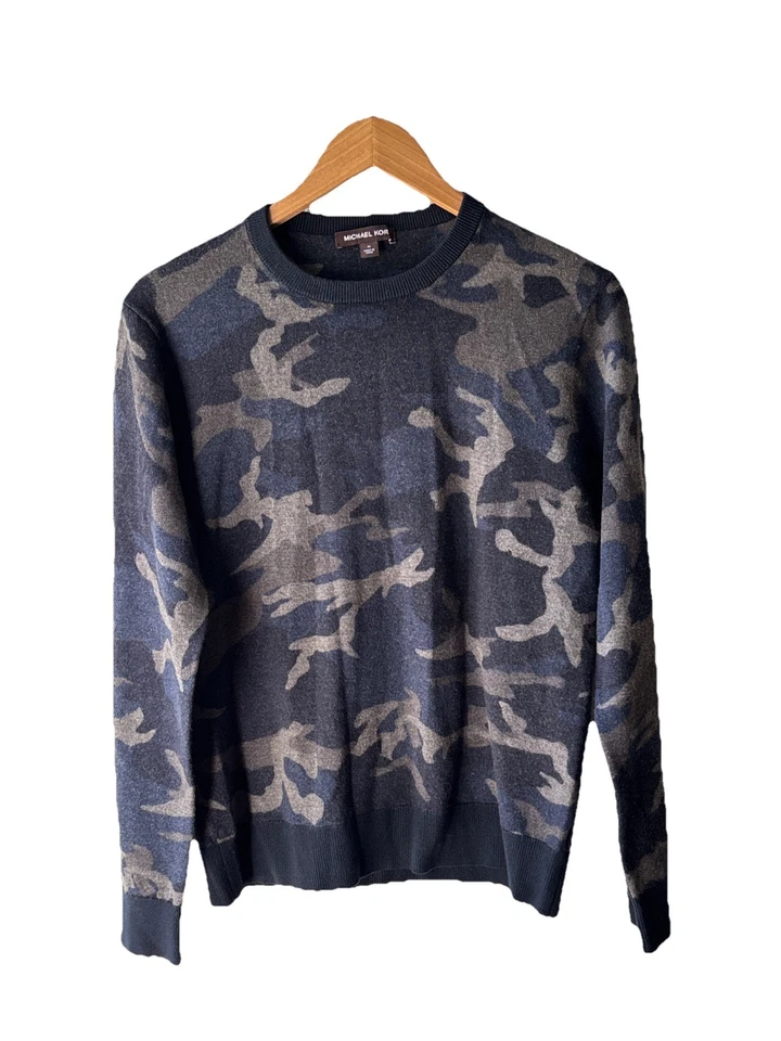 Michael Kors女式M码羊毛蓝色迷彩毛衣  — 第 1/4 张图片