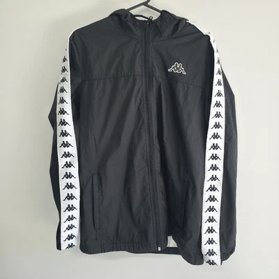 Kappa Мужская ветровка с капюшоном куртки - черный / белый - размер L - подлинный - Изображение 1 из 4