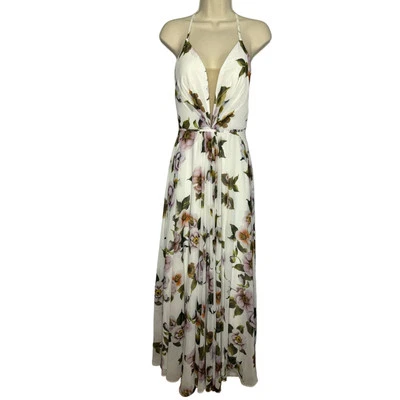 Maxi Vestido Faviana Floral de Gasa Gowm Baile de graduación Regreso a Casa Encaje Marfil Lavanda 6  Foto 1 de 4