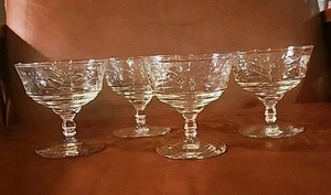 Vintage Rock Sharpe Arctic Rose Libbey Glass Sherbet 3.75" Champagne Stems Set 4 - Picture 1 of 5