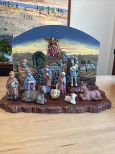 Vintage RARE Nativity Scene 12 Pieces Ceramic And Wood Pulls Apart For Storage - Picture 1 of 15