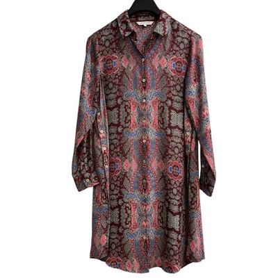 Foxcroft Shirt Dress Womens 10 Paisley Print Chiffon Button Down Midi Office - Image 1 of 4