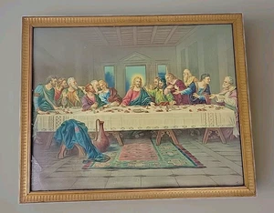 Vintage Jesus Christ "The Last Supper" Wood Framed Print 22" x 18" - Bild 1 von 9