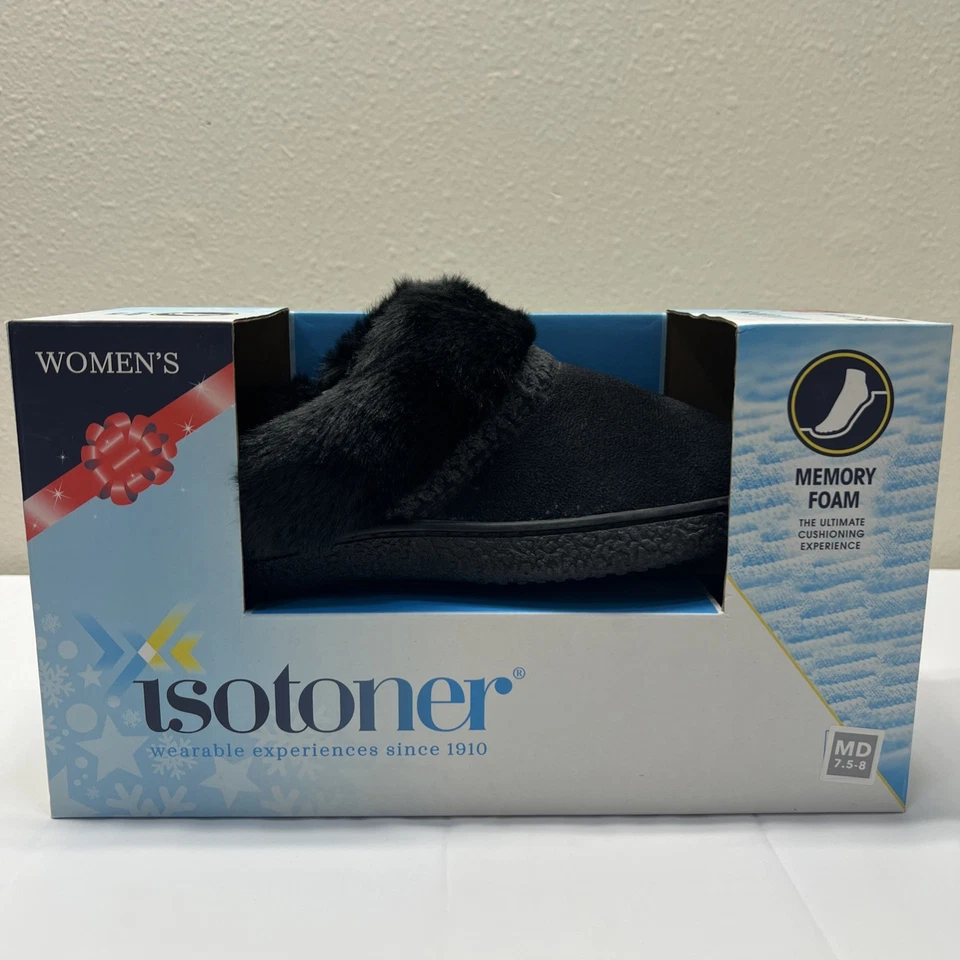 Isotoner Ladies Memory Foam Comfort Slippers Black Size Medium 7.5-8