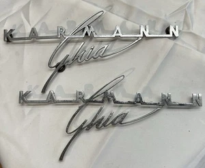 Volkswagen VW Karmann Ghia Script Badge Emblem Set 2 Chrome Vintage Moldings - Picture 1 of 24