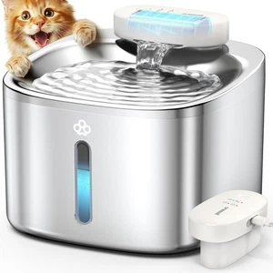 oneisall Wireless Cat Water Fountain,3.5L Stainless Steel Cat Fountain Dishwashe - Picture 1 of 8