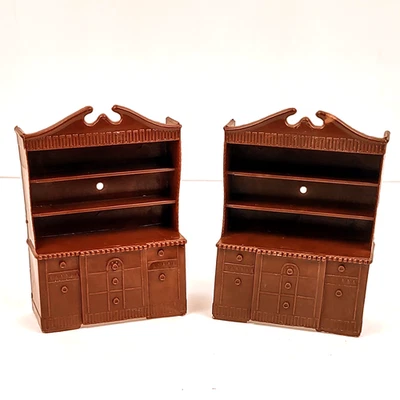Dos gabinetes de porcelana marrón comedor cocina decoración vintage casa de muñecas años 50 Foto 1 de 4