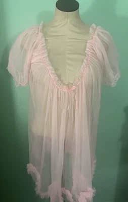 Dottie’s Delights Sugar Candy Babydoll Pink XL/1X Sheer Peek A Boo Pinup Risqué - image 1 of 4
