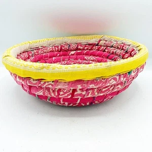 Handgewebter Stoff Spule Seil Korb Rosa Gelb 10" - Bild 1 von 7