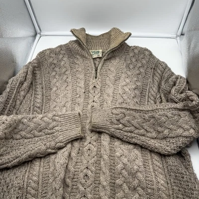 Suéter tejido con cable pesado Carraig Donn XL para hombre beige lana Aran Irlanda 1/4 cremallera Foto 1 de 4