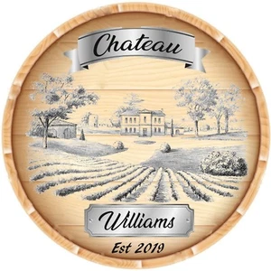 WINE LID COUNTRY VINEYARD SCENE WINERY PERSONALIZED ROUND METAL SIGN  - Picture 1 of 1