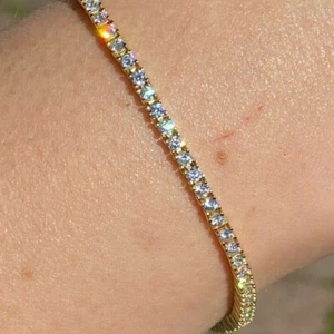 Round Cut Lab Created Diamond Women Gift Tennis Bracelet 14K Yellow Gold Plated - Picture 1 of 5