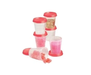 Tupperware Tupper Minis Midgets 2 oz set 6 pezzi guarnizione rosa fenicottero nuovo - Foto 1 di 1