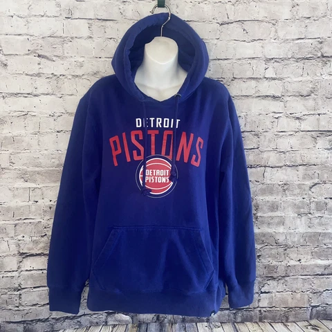 Detroit Pistons Mens Hoodie L Blue Red 47 Brand Pocket Sweatshirt Pullover Cover