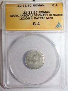 Marco Antonio Legionario Denario Legión II 32-31 A.C Romano ANACS G4 - Imagen 1 de 5