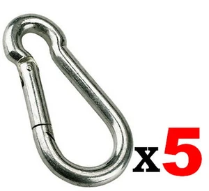 5 Carabiner Karabiner Spring Clip 8mm x 80mm Steel Zinc Plated Snap Hook - Picture 1 of 2