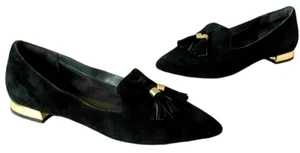 Rockport TM Zuly Luxe Slip On BLACK Suede/GOLD HEEL Flat LOAFER/ SHOE Women-8.5M - Picture 1 of 14