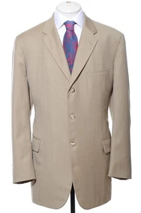 46L Long H Freeman & Son Three-Button Bespoke Beige Silk/Wool Sport Coat Blazer - Picture 1 of 8