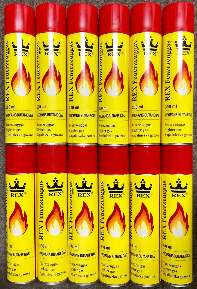 # 8x Universal Feuerzeug Gas Butan 300ml Feuerzeuggas NachfÃ¼llgas Rex