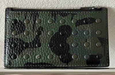 COACH WILD BEAST RIVETS GREEN/BLACK CAMO ZIP CARD CASE 29176 RARE - Image 1 of 4