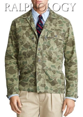 Polo Ralph Lauren Mens Camo Herringbone Vintage Faded Military Over Shirt Jacket - Image 1 of 4