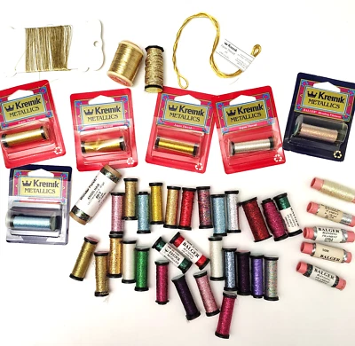 Lot 40+ Kreinik Balger Metallic Blending Filament Thread Braid Gold Silver Pink - Image 1 of 2