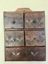 Antique Wooden 5 Drawer Wall Hanging Apothecary Spice Cabinet Painted Folk Art