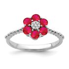 14k White Gold 0.95 Ct Ruby and Diamond Floral Ring for Women Size 7